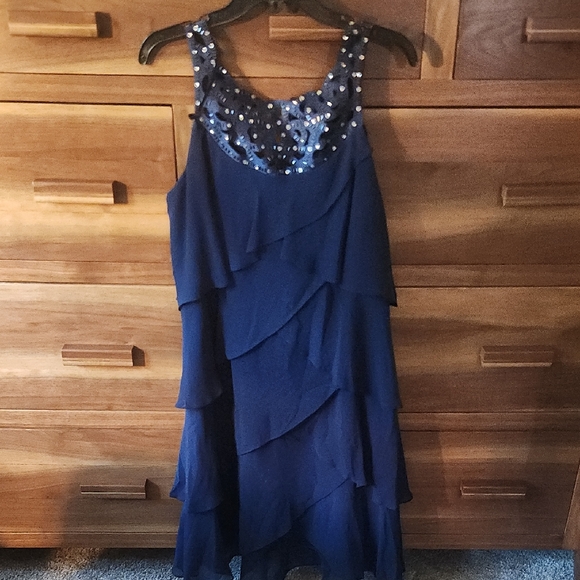 SL Fashions Midnight Blue Layered Midi Dress - Picture 1 of 8